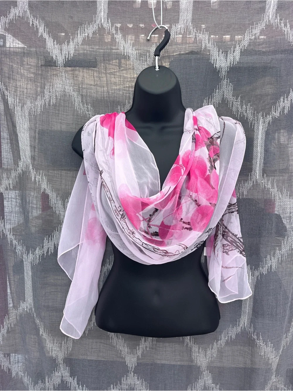 Lightweight Pink Floral Sheer Scarf for Women